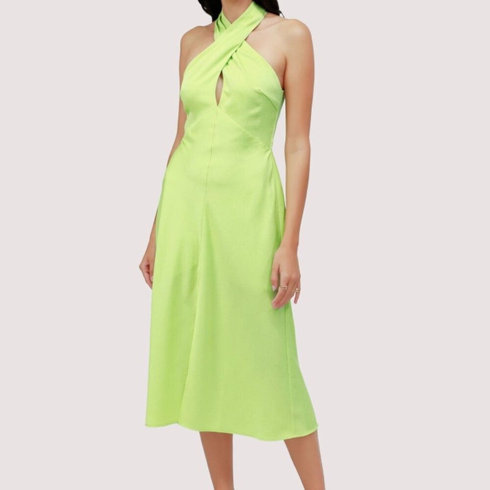 Kailani Satin Halter Midi Dress - Lime Green